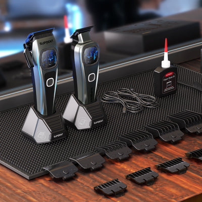 SUPRENT HC586TX StormGray clipper trimmer set styled in lifestyle setting